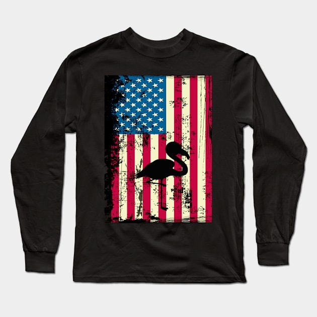 Flamingo American Flag USA Patriotic 4th Of July Gifts Long Sleeve T-Shirt by KittleAmandass